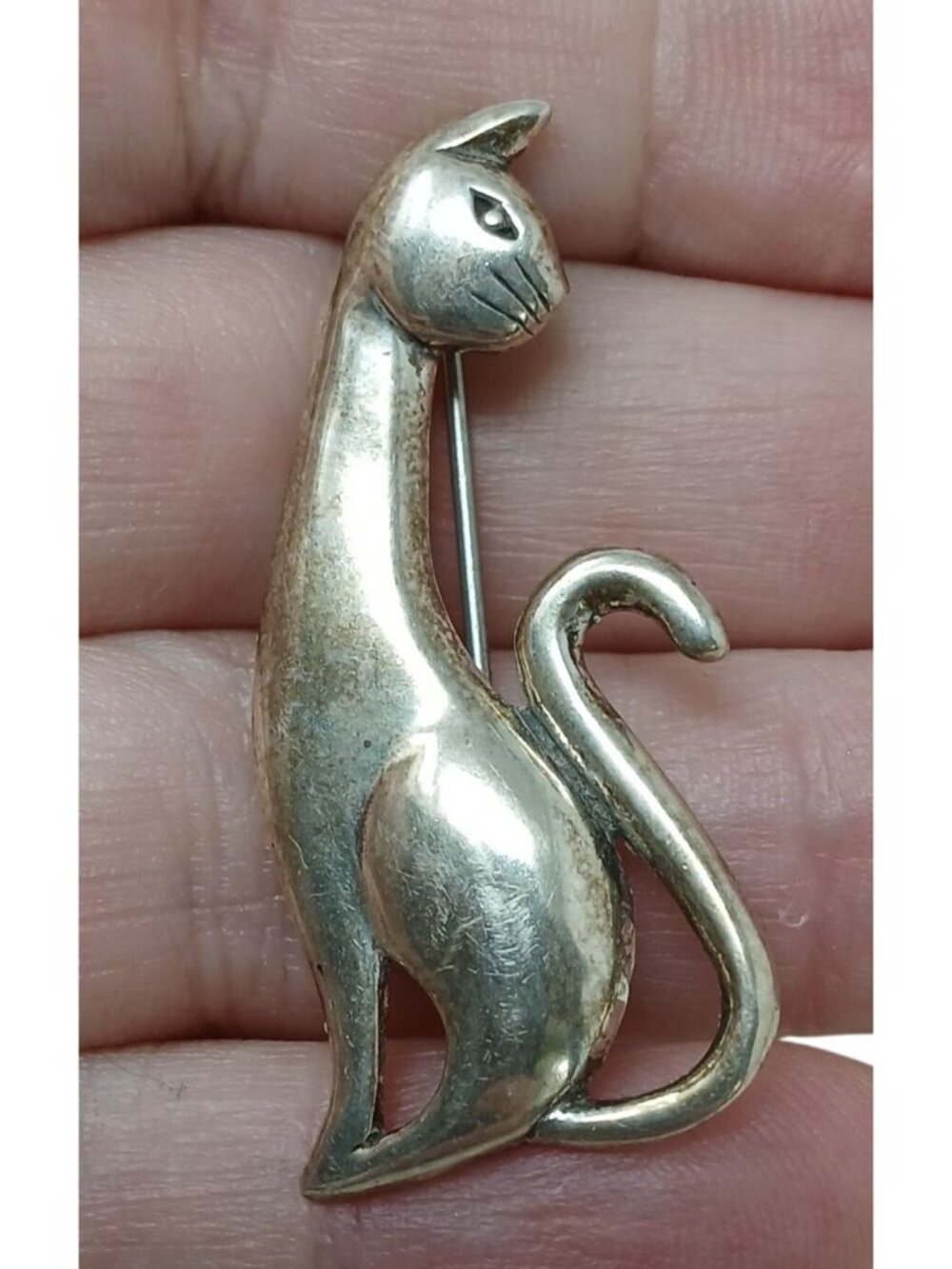 Vintage Jezlaine Sterling Silver Standing Cat Brooch Sitting Kitty Pin 925 #G-2 - Picture 4 of 7